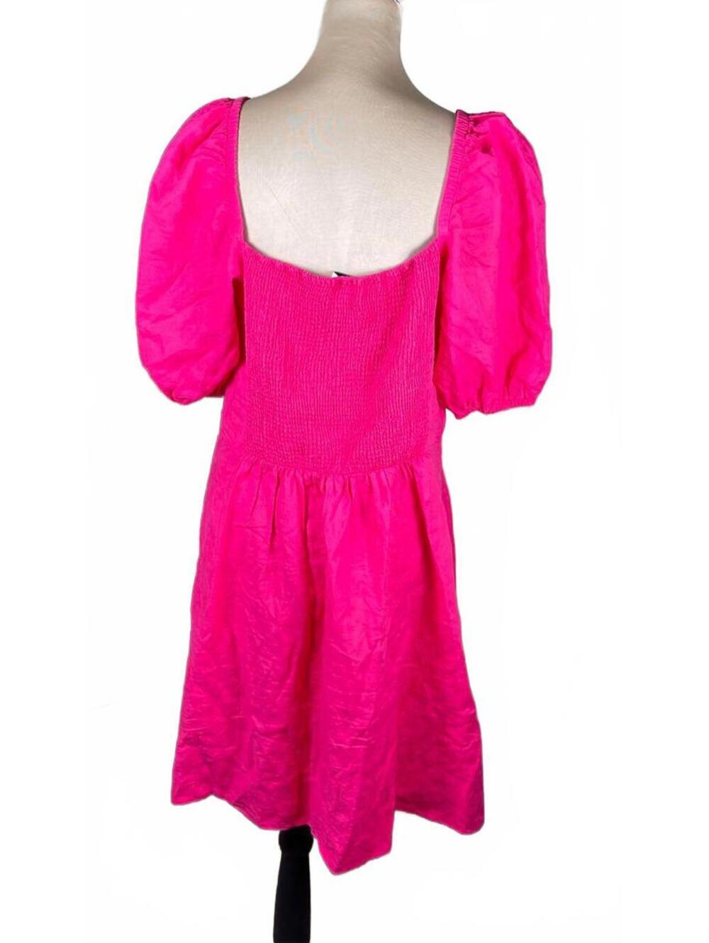 The Drop Pink Puff Sleeve Dress Size Large 100% Linen - Picture 3 of 7